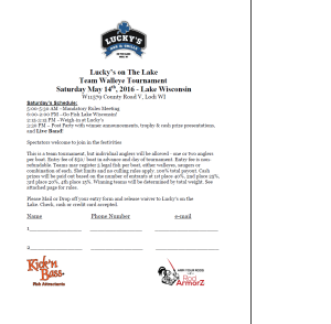 Lucky's on the Lake Walleye Tournament and County Wide Rocks 2 Walleye-Tourney-Registration